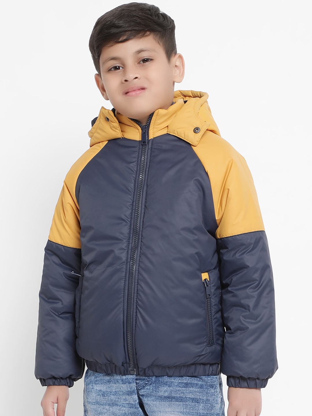 

The White Cub Boys Colourblocked Water Resistant Padded Jacket, Navy blue