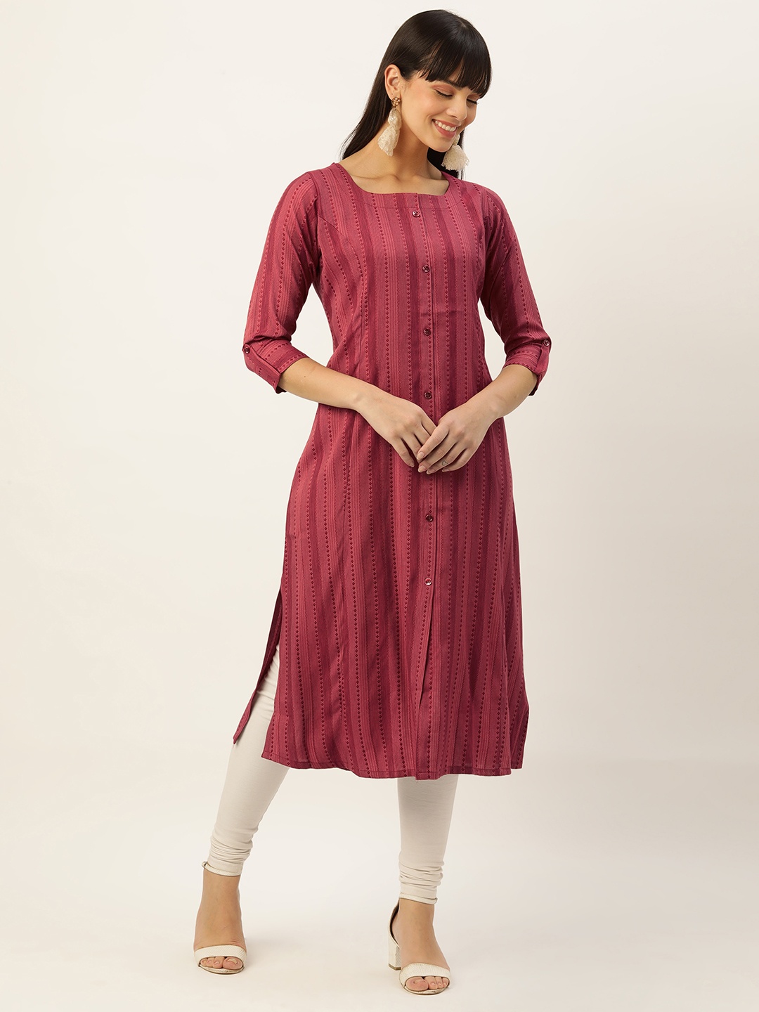 

ZOLA Women Maroon Striped Kurta