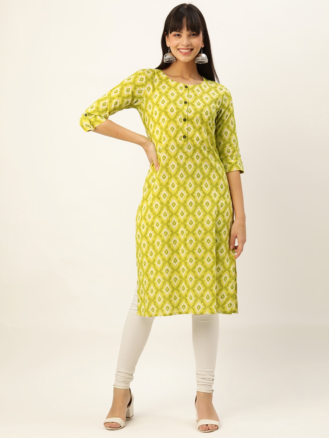 

ZOLA Ethnic Printed Regular Cotton Kurta, Green