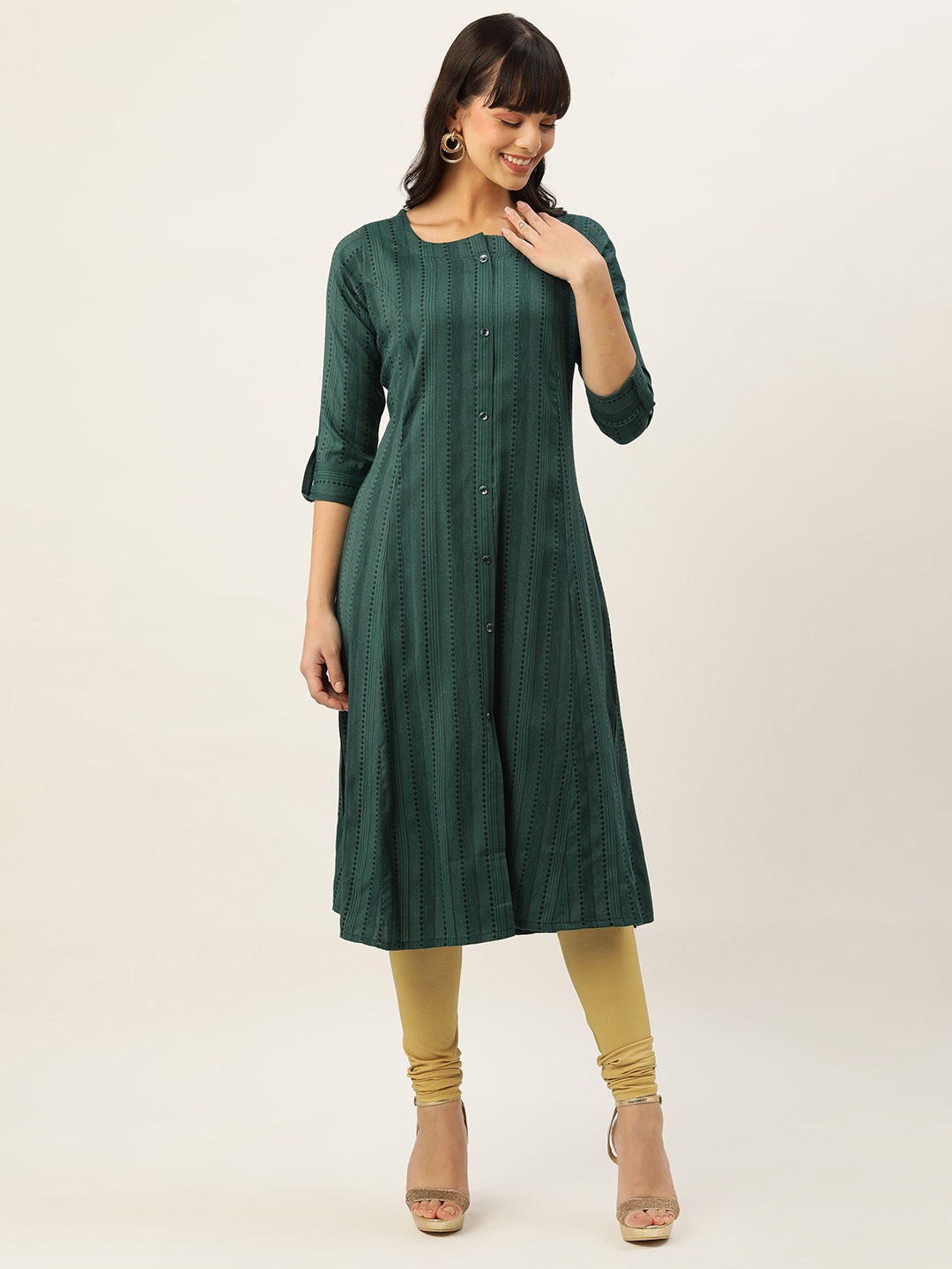 

ZOLA Square Neck Striped Regular Fit Kurta, Green