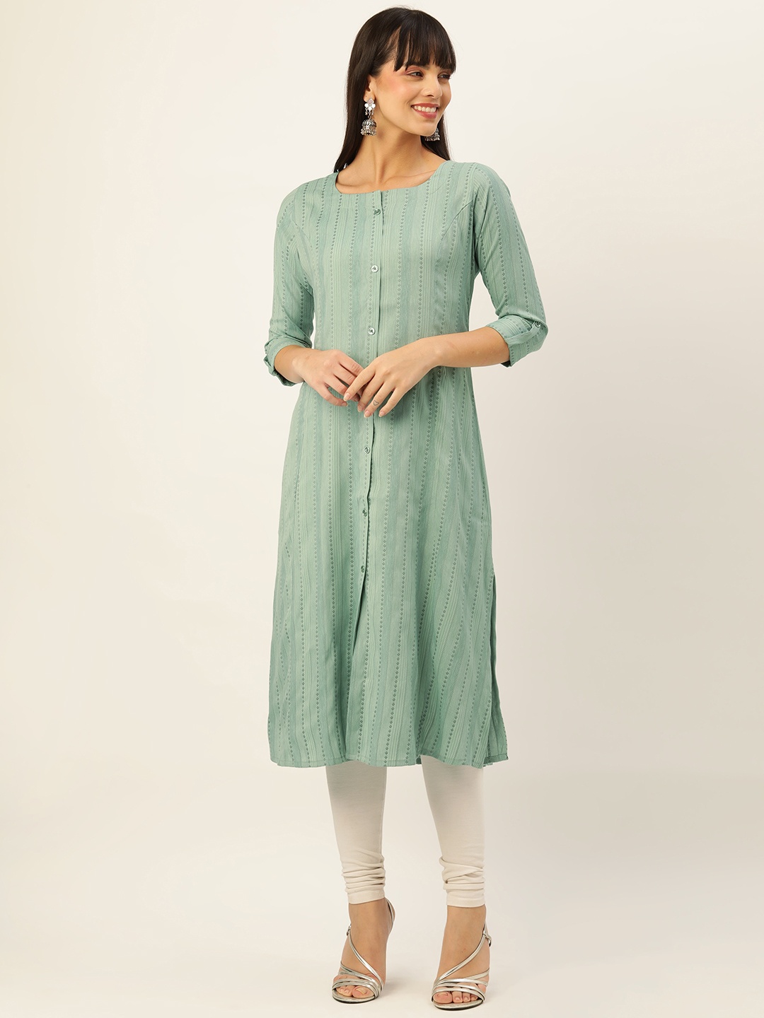 

ZOLA Women Striped Regular Kurta, Green