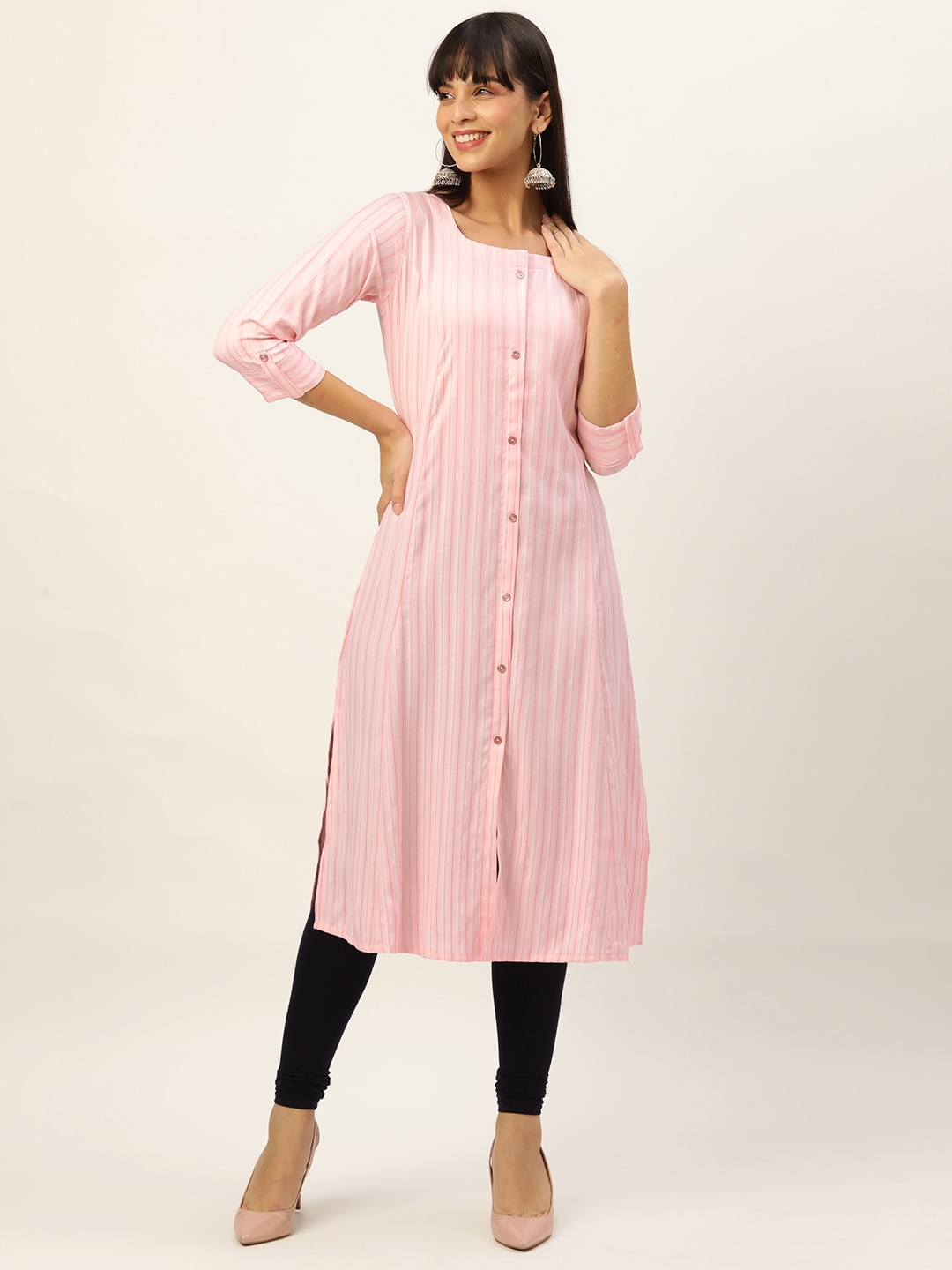 

ZOLA Striped Regular Kurta, Pink
