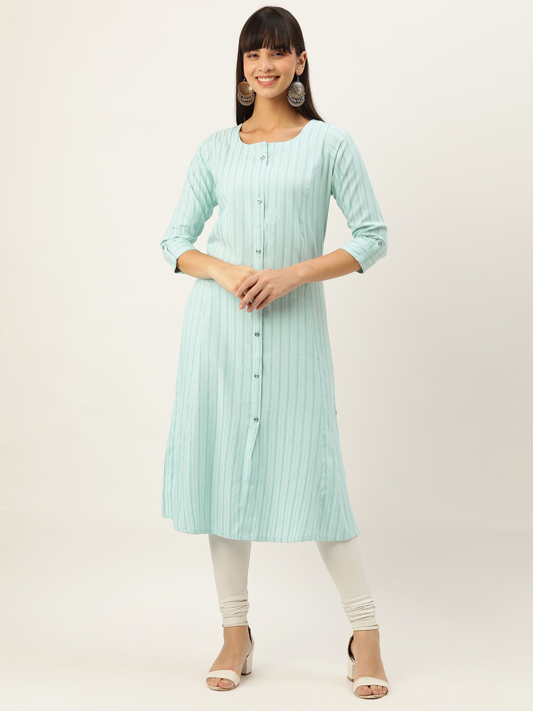 

ZOLA Striped Rayon Straight Kurta, Blue