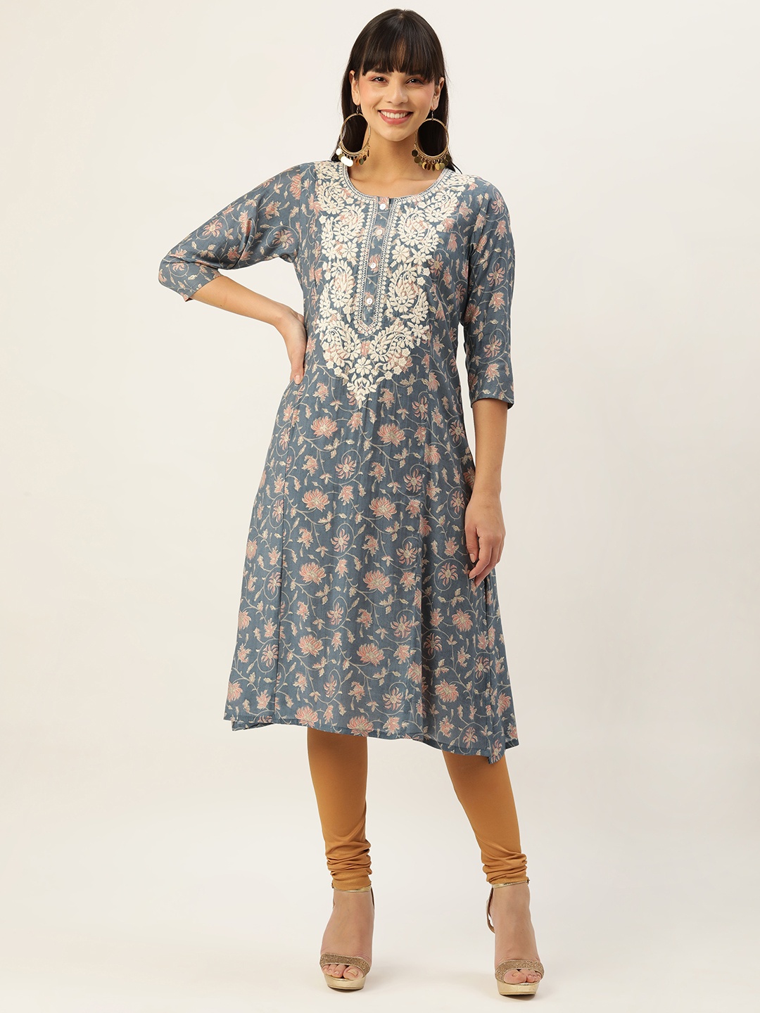 

ZOLA Printed Thread Work Anarkali Kurta, Blue