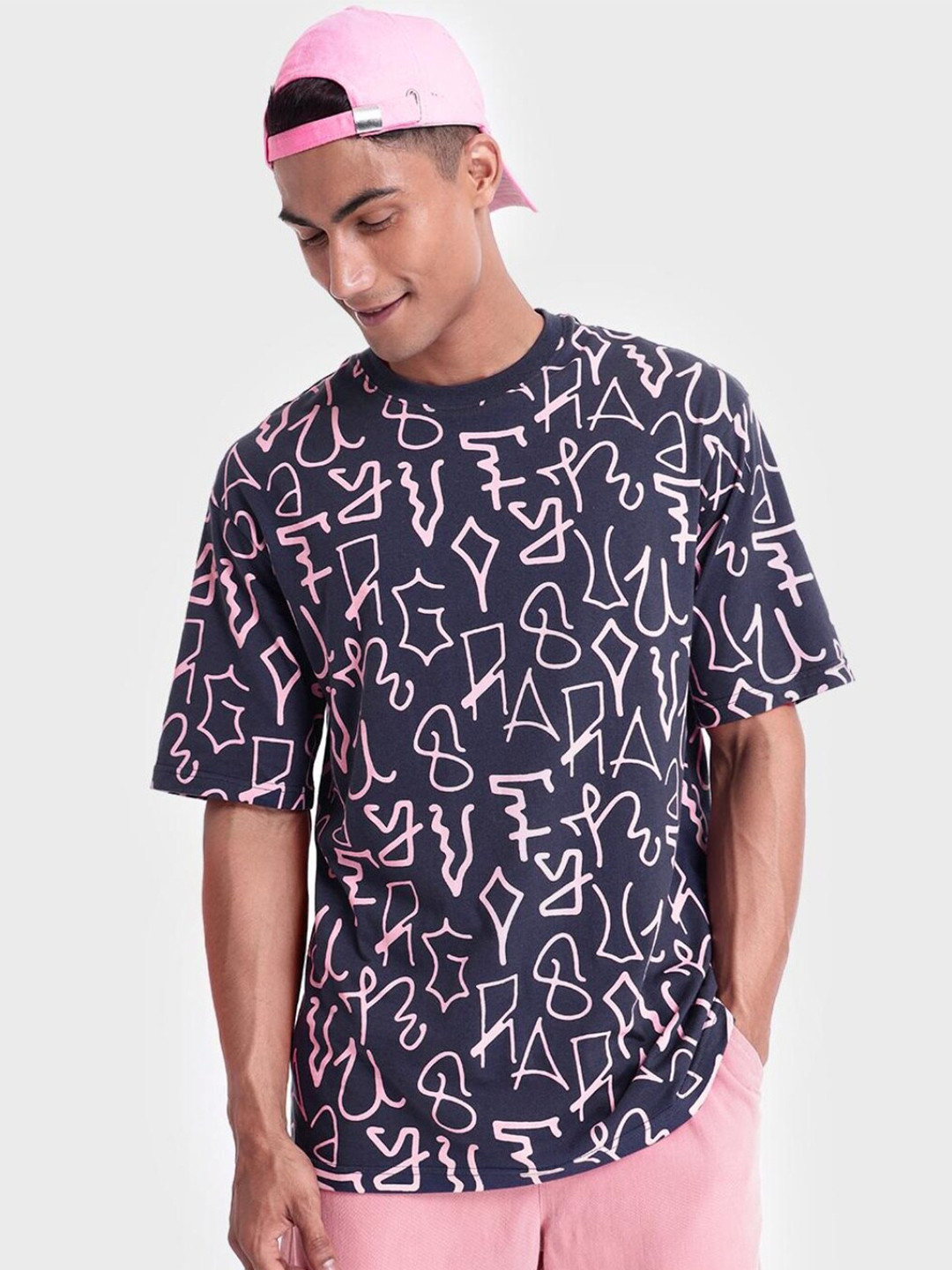 

Bewakoof Men Cotton Printed Oversized T-shirt, Blue
