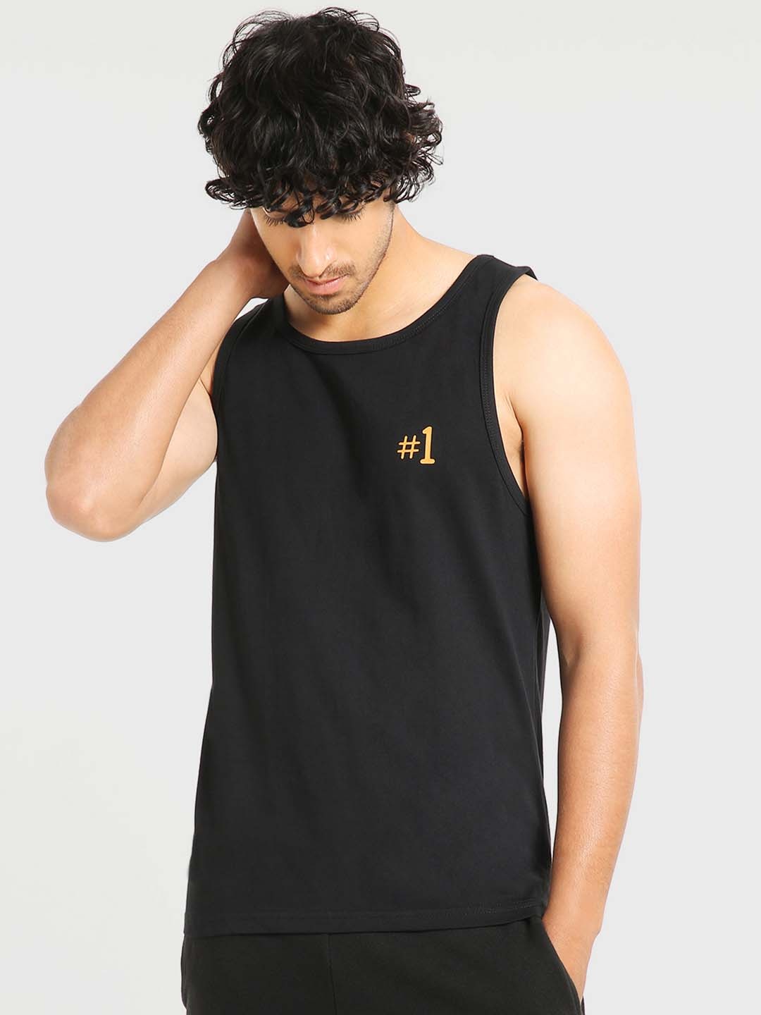

Bewakoof Men Second To None Back Typography Back Print Oversized Vest, Black