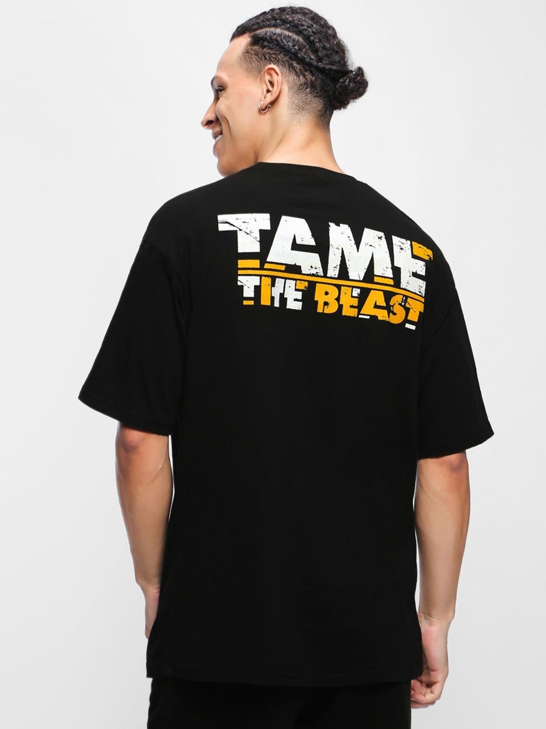 

Bewakoof Men Cotton Typography Printed Loose T-shirt, Black