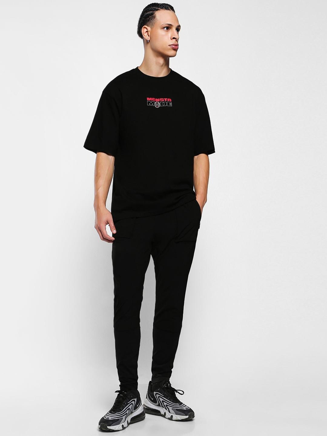 

Bewakoof Men Cotton Typography Printed Oversize T-shirt, Black