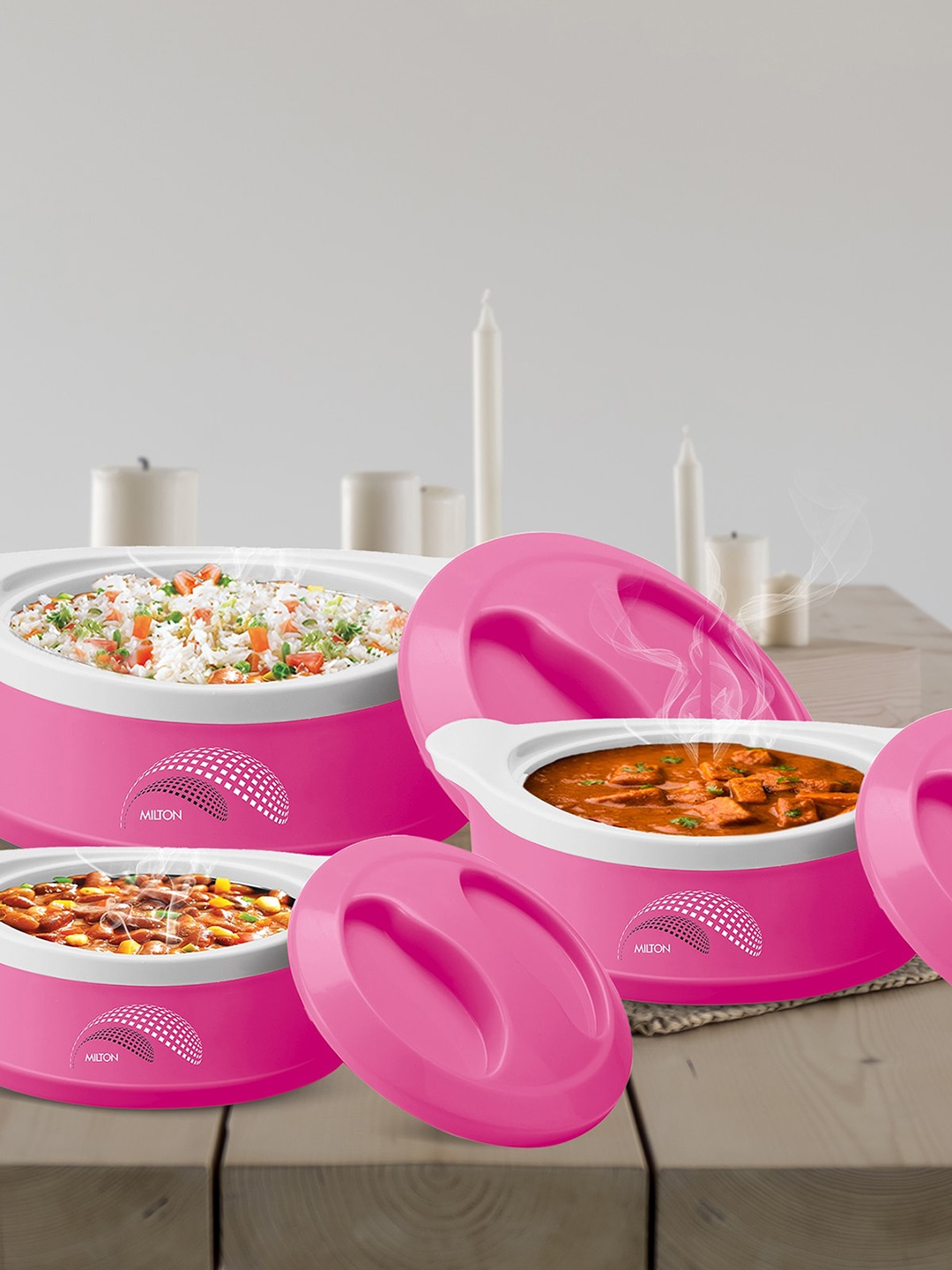

Milton New Marvel Sr Pink Set of 3 Casserole 450 ml 850 ml 1.24 L