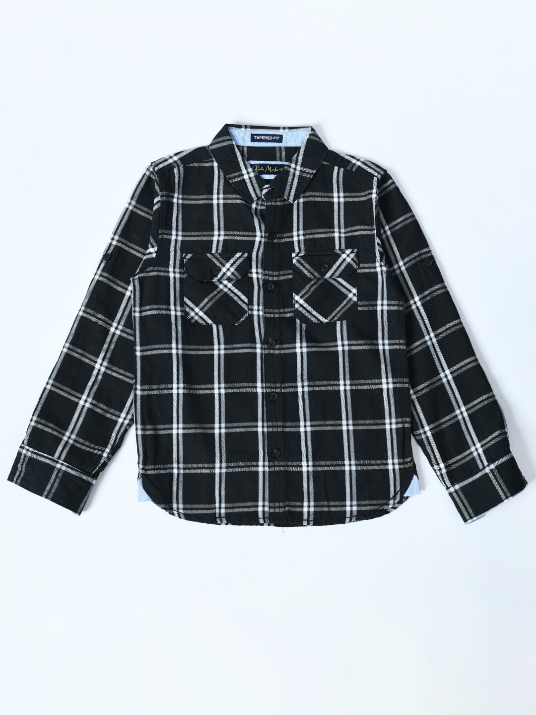 

Bella Moda Boys Comfort Windowpane Checked Pure Cotton Casual Shirt, Black