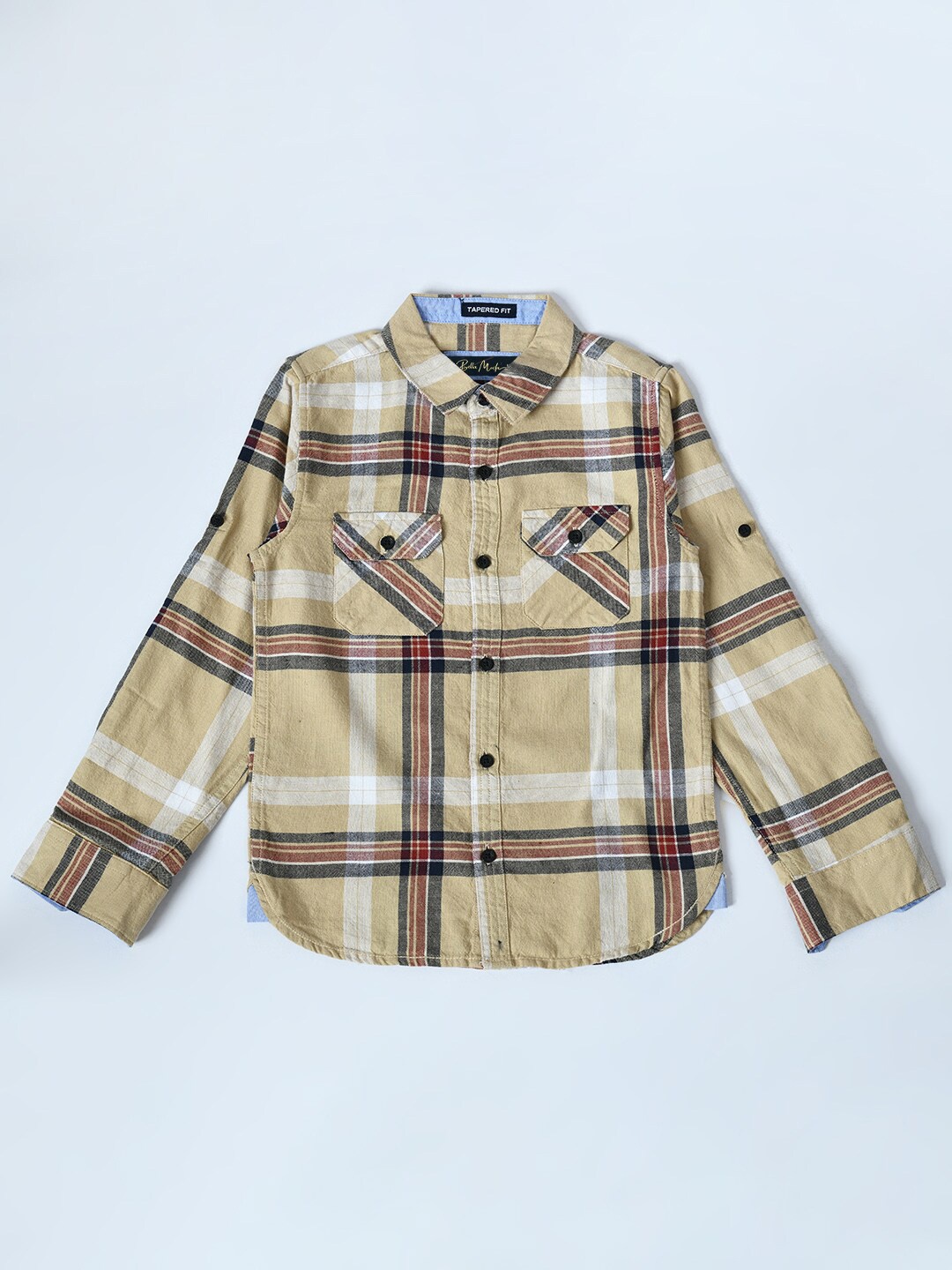 

Bella Moda Boys Comfort Tartan Checked Pure Cotton Casual Shirt, Khaki