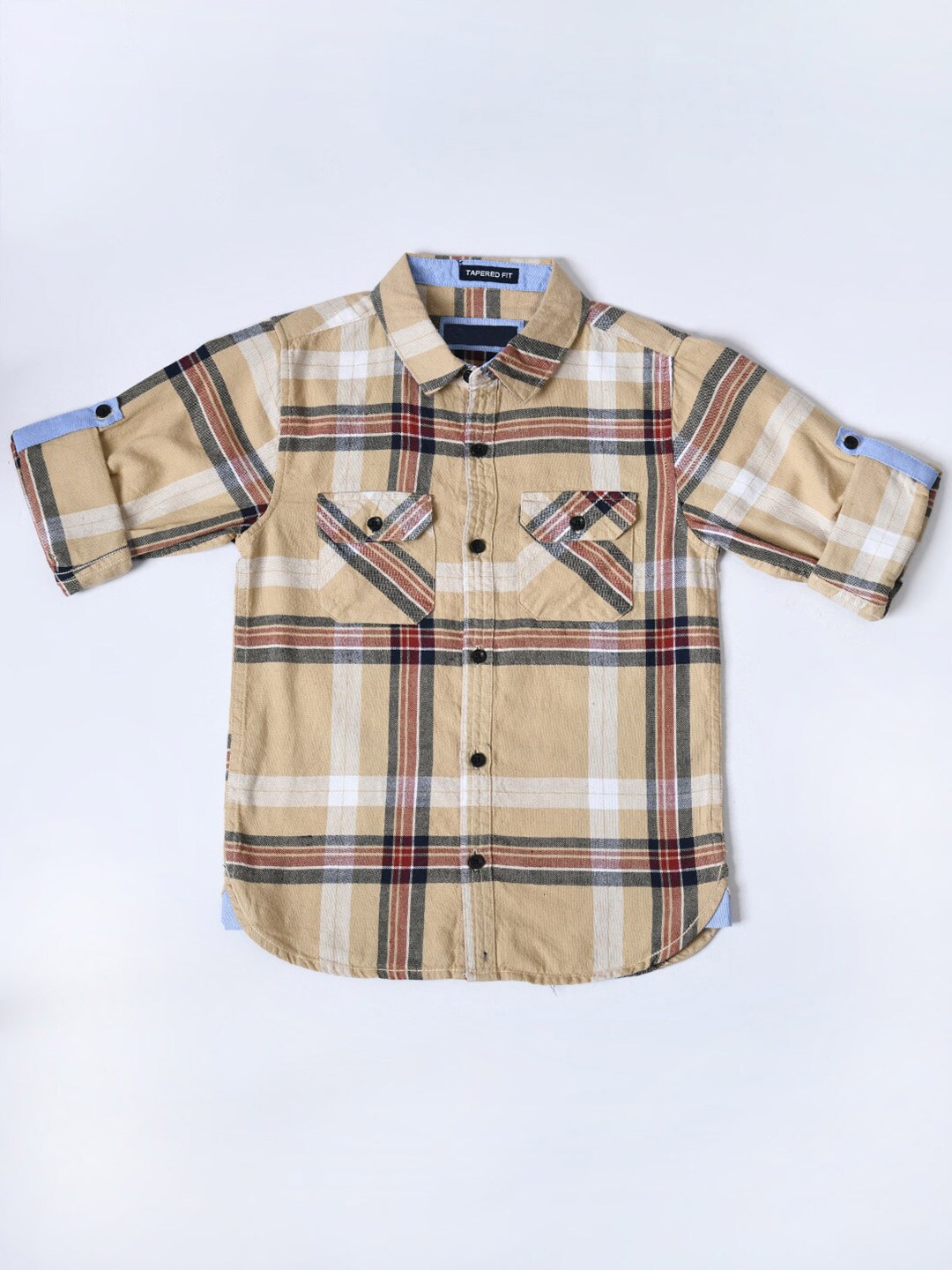 

Bella Moda Boys Comfort Tartan Checked Casual Cotton Shirt, Khaki