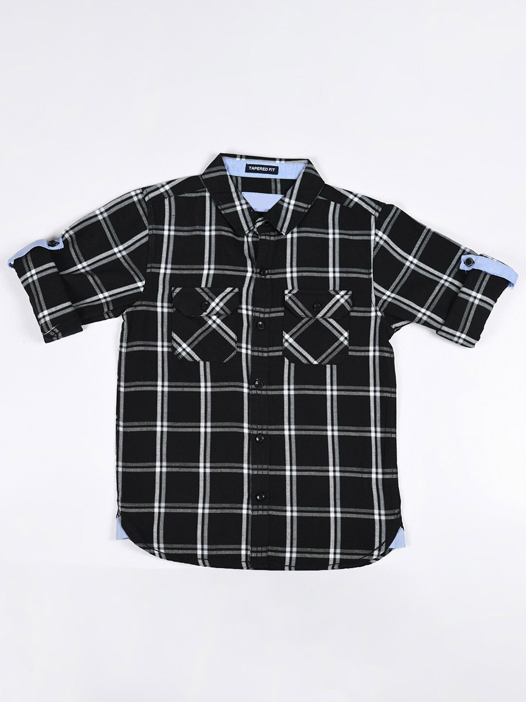 

Bella Moda Boys Comfort Windowpane Checked Casual Cotton Shirt, Black