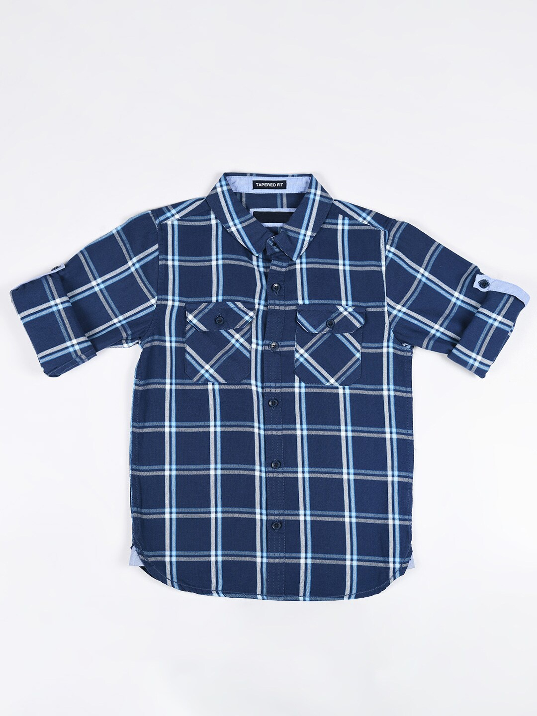 

Bella Moda Boys Comfort Windowpane Checked Casual Shirt, Blue