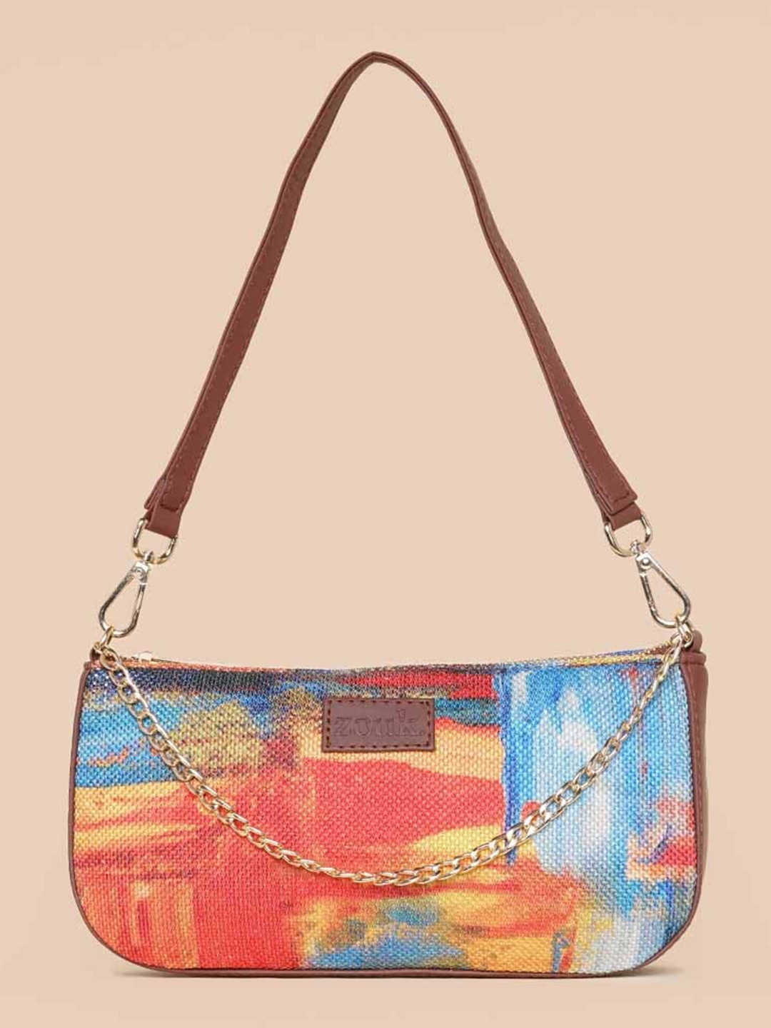

ZOUK Printed Structured Baguette Bag Handbags, Red