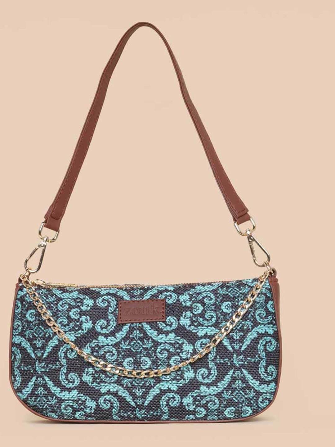 

ZOUK Ethnic Motifs Printed Structured Baguette Bag Handbags, Green