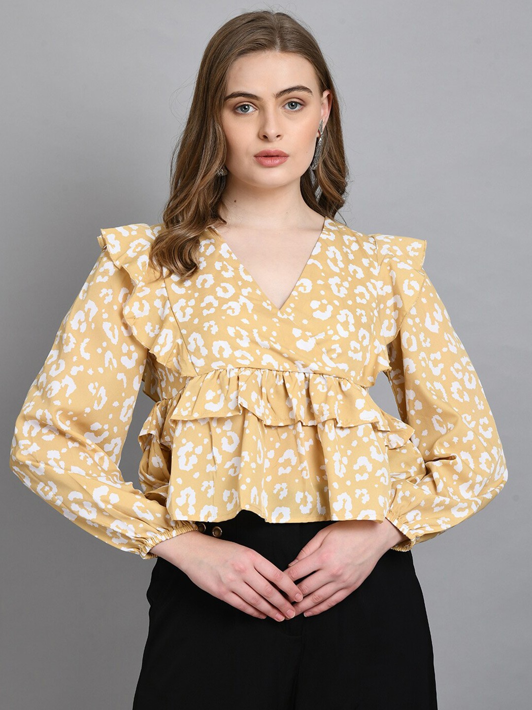 

PRETTY LOVING THING Floral Printed Puff Sleeve Wrap Top, Yellow