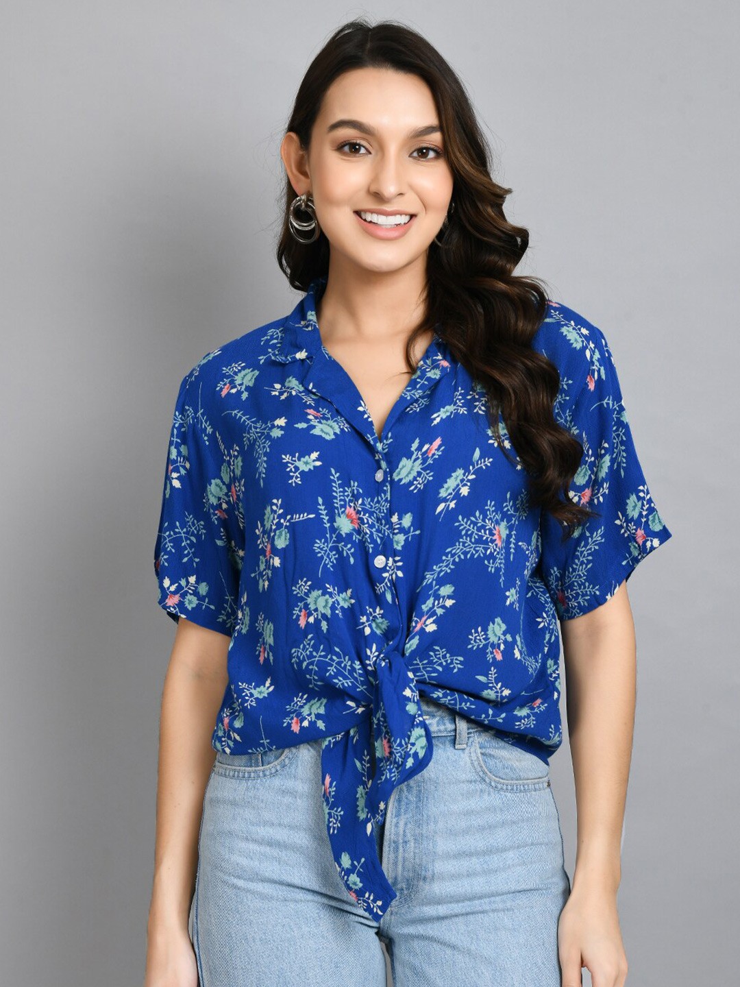 

PRETTY LOVING THING Floral Print Wrap Top, Blue