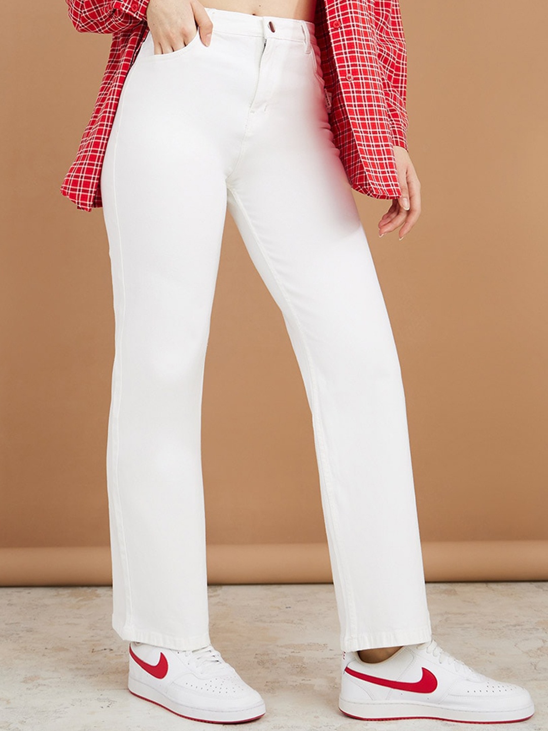 

Styli Women High Waist Straight Leg Denim Jeans with Pockets, White