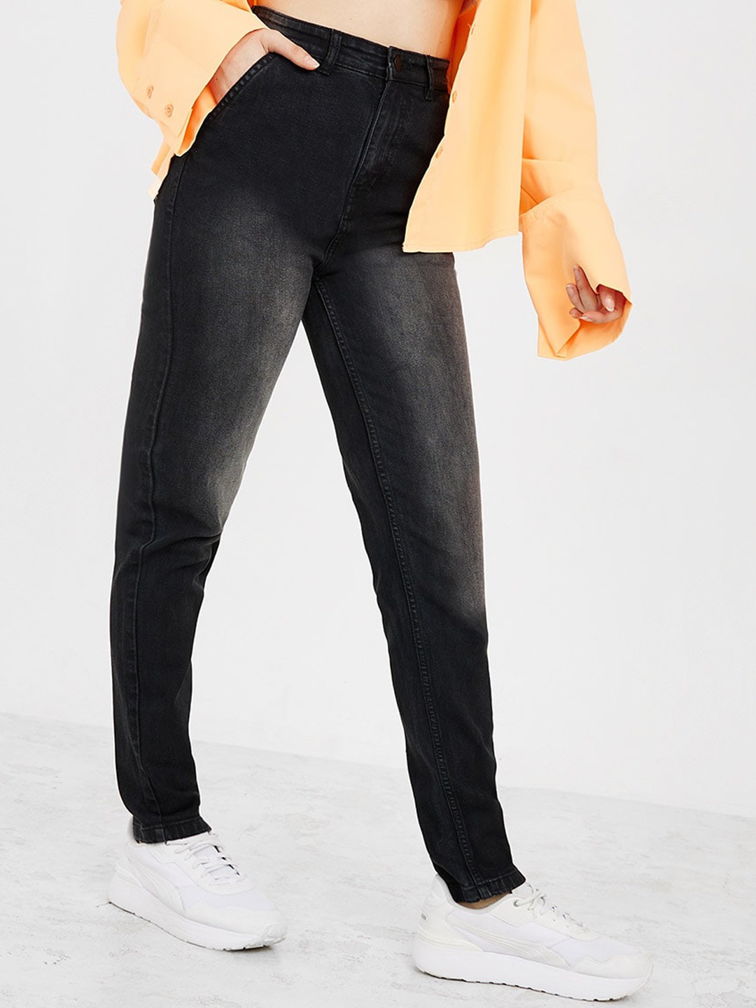 

Styli Women Skinny Fit High-Rise Heavy Fade Cotton Jeans, Black
