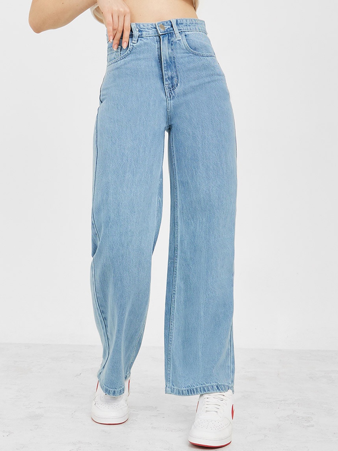 

Styli Women Wide Leg High-Rise Cotton Jeans, Blue