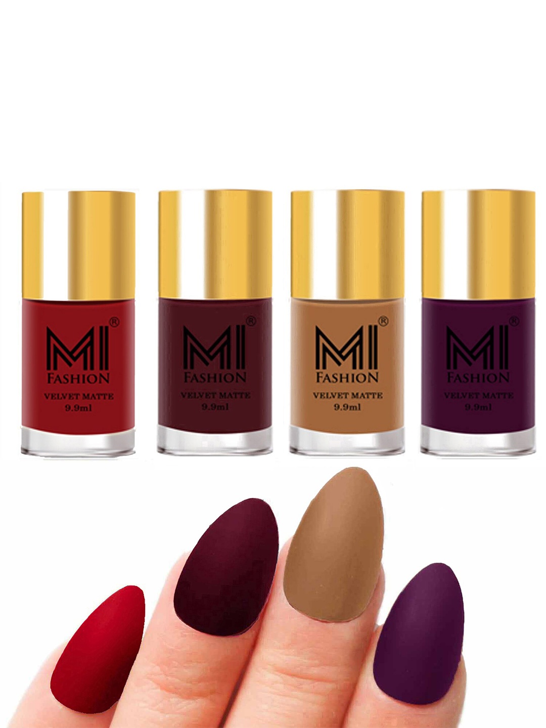 

MI FASHION Set of 4 Velvet Matte Long Lasting Vegan Nail Polish - 9.9 ml each, Multi