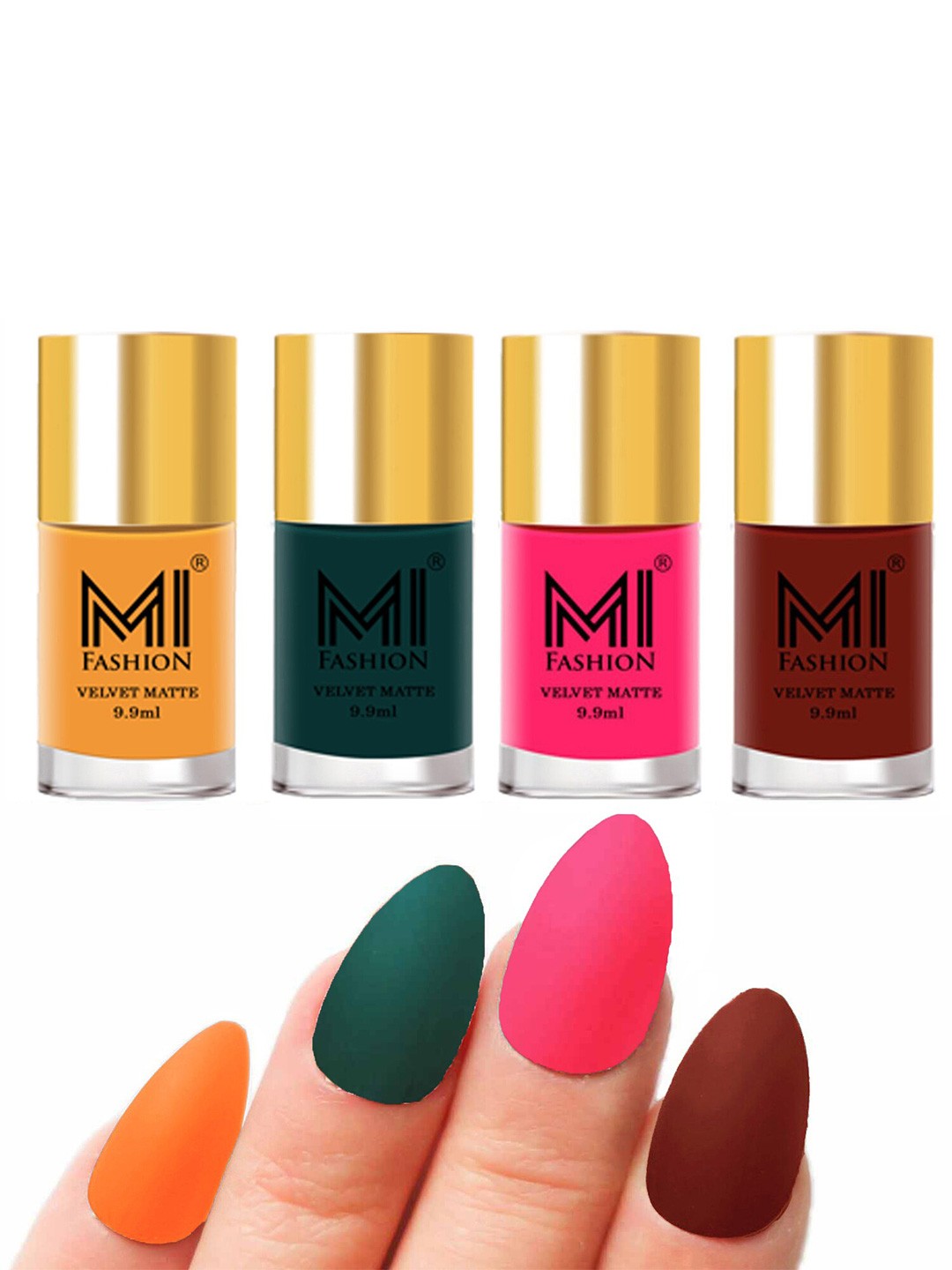 

MI FASHION Set of 4 Velvet Matte Long Lasting Vegan Nail Polish - 9.9 ml each, Multi
