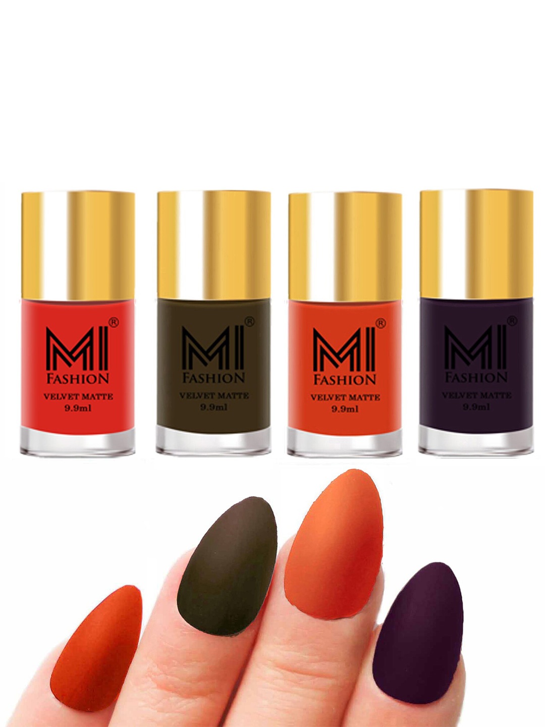 

MI FASHION Set of 4 Velvet Matte Long Lasting Vegan Nail Polish - 9.9 ml each, Multi