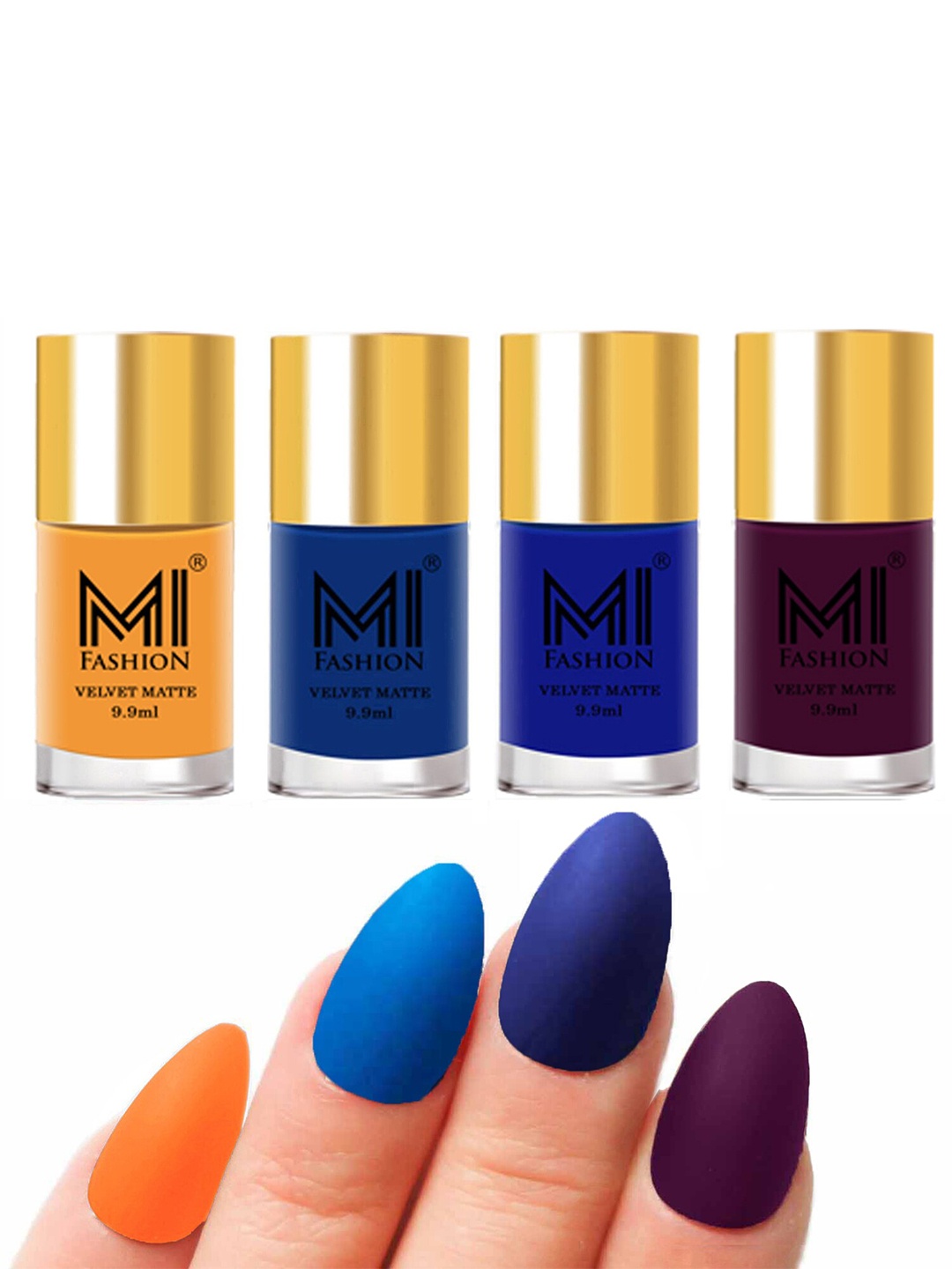 

MI FASHION Set of 4 Velvet Matte Long Lasting Vegan Nail Polish - 9.9 ml each, Multi