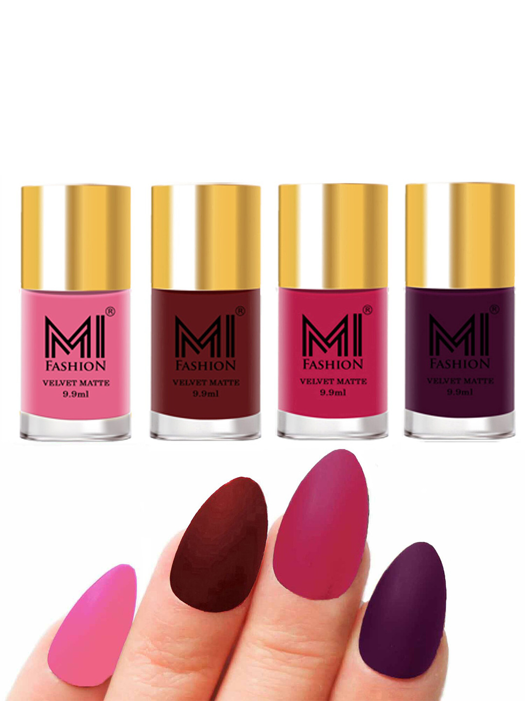 

MI FASHION Set of 4 Velvet Matte Long Lasting Vegan Nail Polish - 9.9 ml each, Multi
