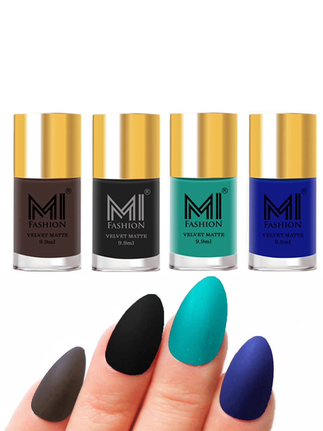 

MI FASHION Set of 4 Velvet Matte Long Lasting Vegan Nail Polish - 9.9 ml each, Multi