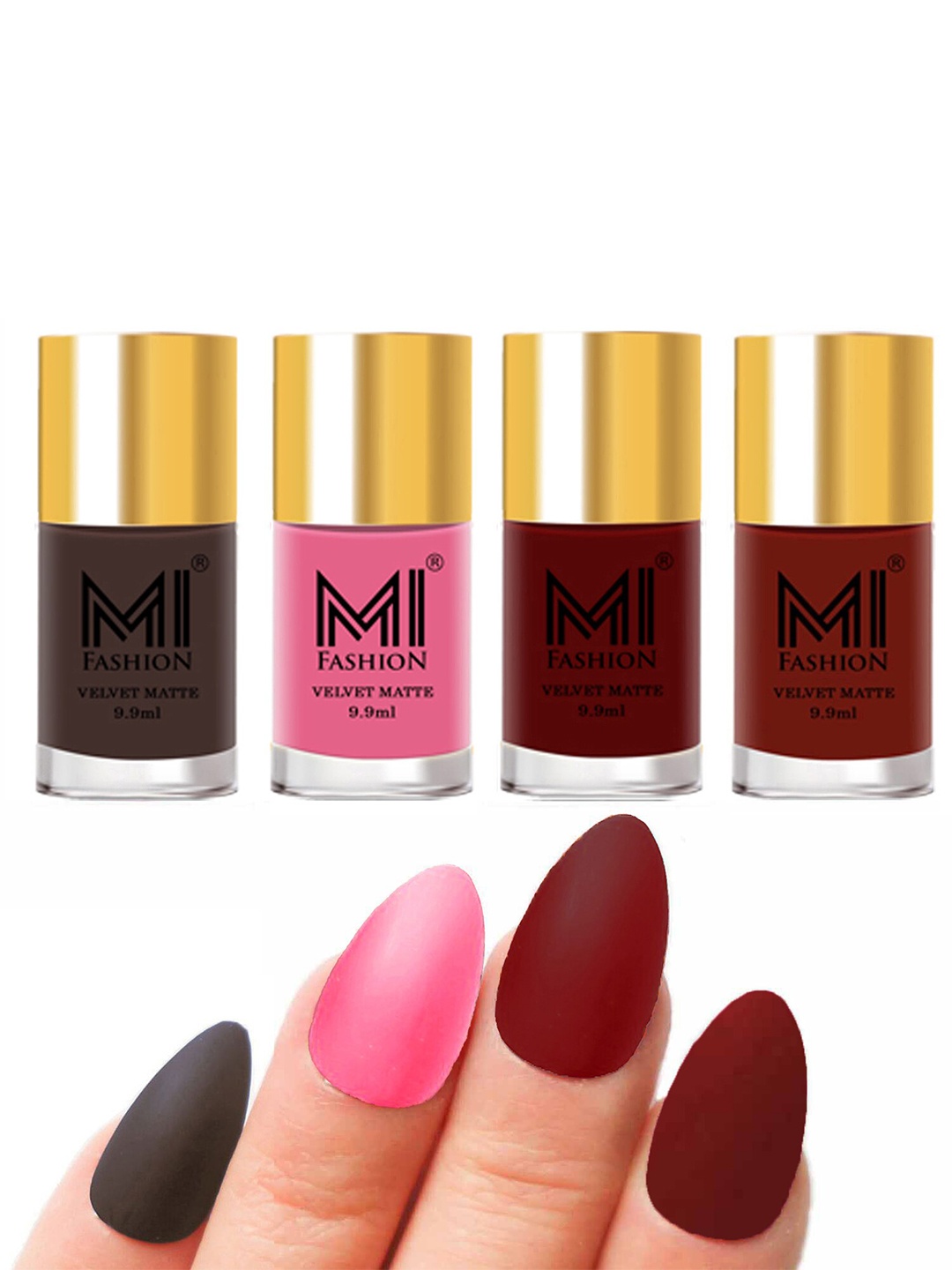 

MI FASHION Set of 4 Velvet Matte Long Lasting Vegan Nail Polish - 9.9 ml each, Multi
