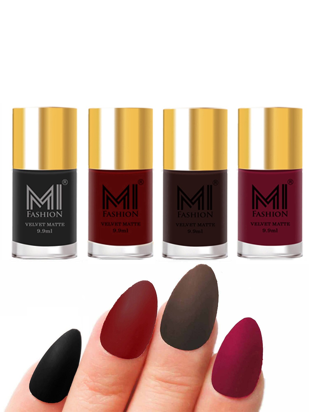 

MI FASHION Set of 4 Velvet Matte Long Lasting Vegan Nail Polish - 9.9 ml each, Multi