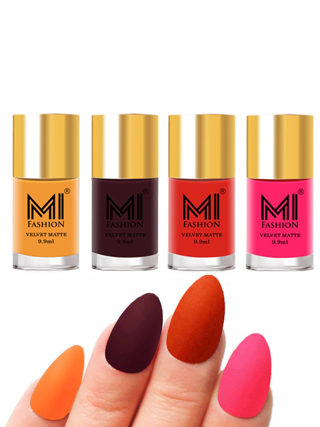 

MI FASHION Set of 4 Velvet Matte Long Lasting Vegan Nail Polish - 9.9 ml each, Multi