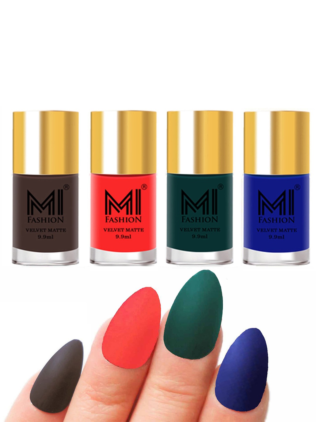 

MI FASHION Set of 4 Velvet Matte Long Lasting Vegan Nail Polish - 9.9 ml each, Multi