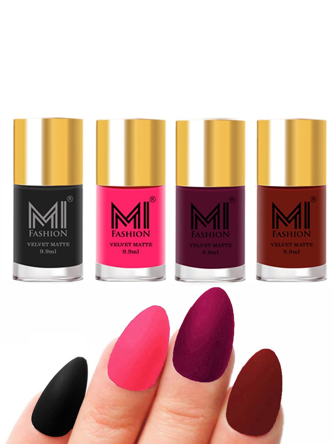 

MI FASHION Set of 4 Velvet Matte Long Lasting Vegan Nail Polish - 9.9 ml each, Multi
