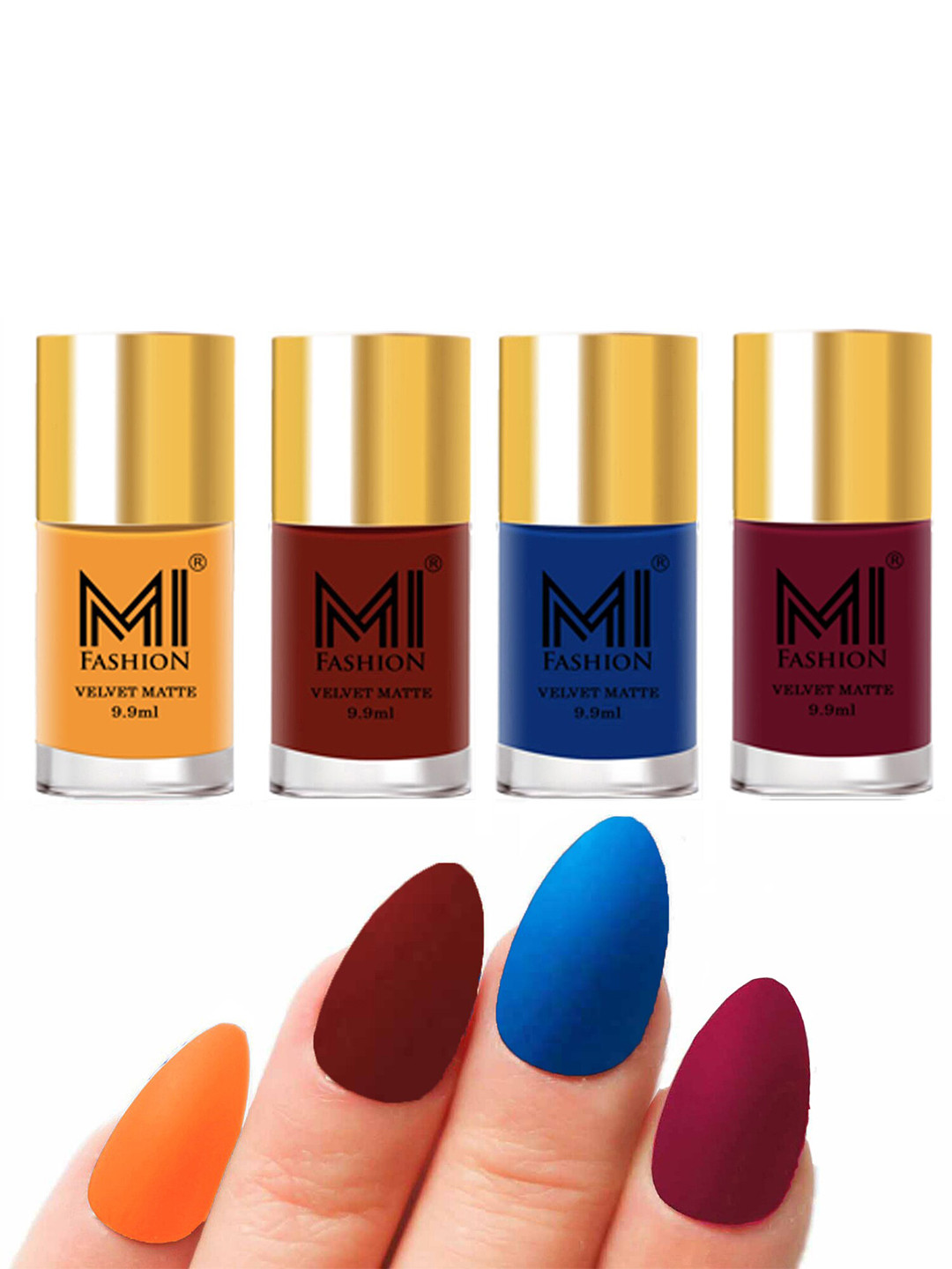 

MI FASHION Set of 4 Velvet Matte Long Lasting Vegan Nail Polish - 9.9 ml each, Multi