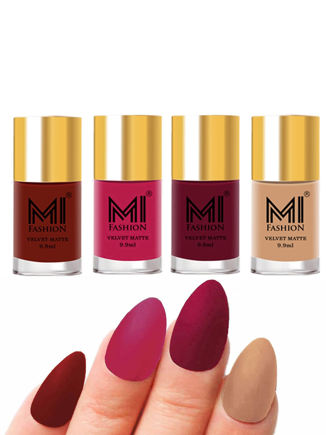 

MI FASHION Set of 4 Velvet Matte Long Lasting Vegan Nail Polish - 9.9 ml each, Multi