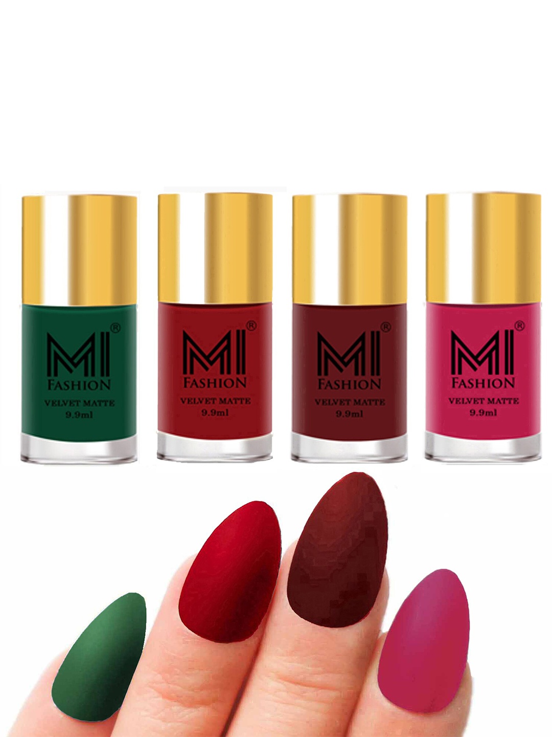 

MI FASHION Set of 4 Velvet Matte Long Lasting Vegan Nail Polish - 9.9 ml each, Multi