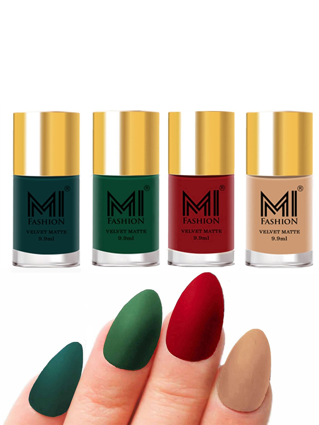 

MI FASHION Set of 4 Velvet Matte Long Lasting Vegan Nail Polish - 9.9 ml each, Multi