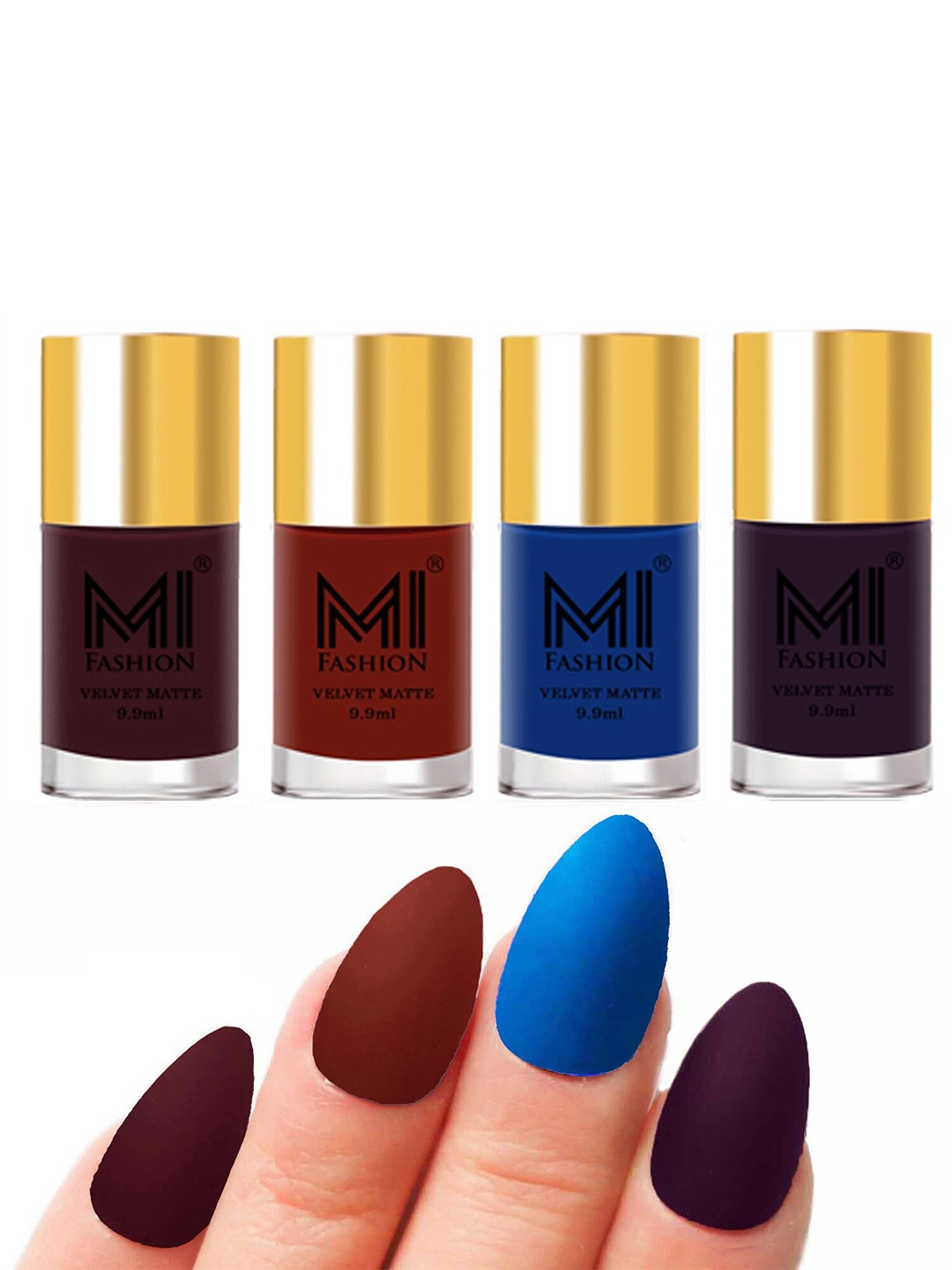 

MI FASHION Set of 4 Velvet Matte Long Lasting Vegan Nail Polish - 9.9 ml each, Multi