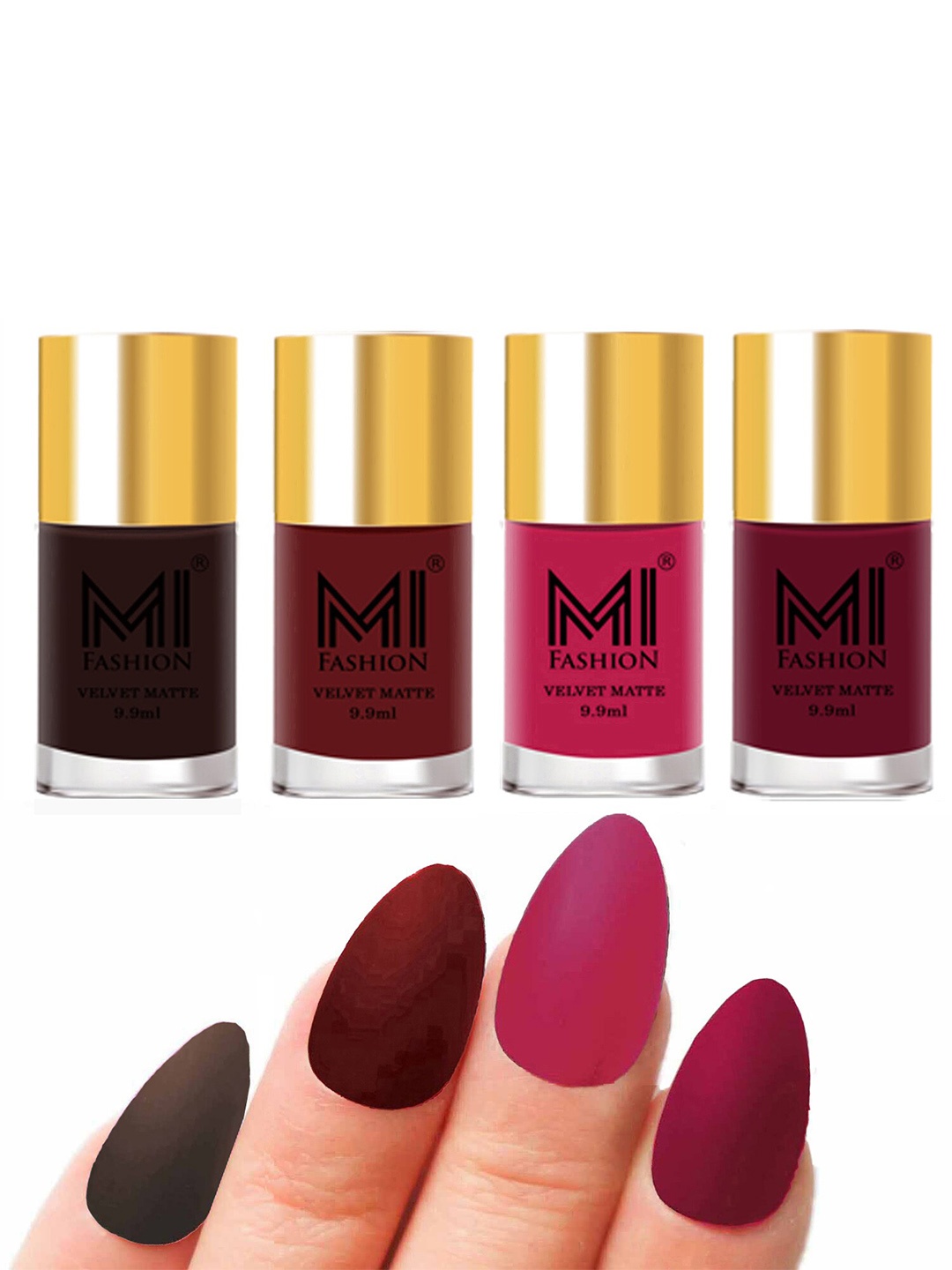 

MI FASHION Set of 4 Velvet Matte Long Lasting Vegan Nail Polish - 9.9 ml each, Multi