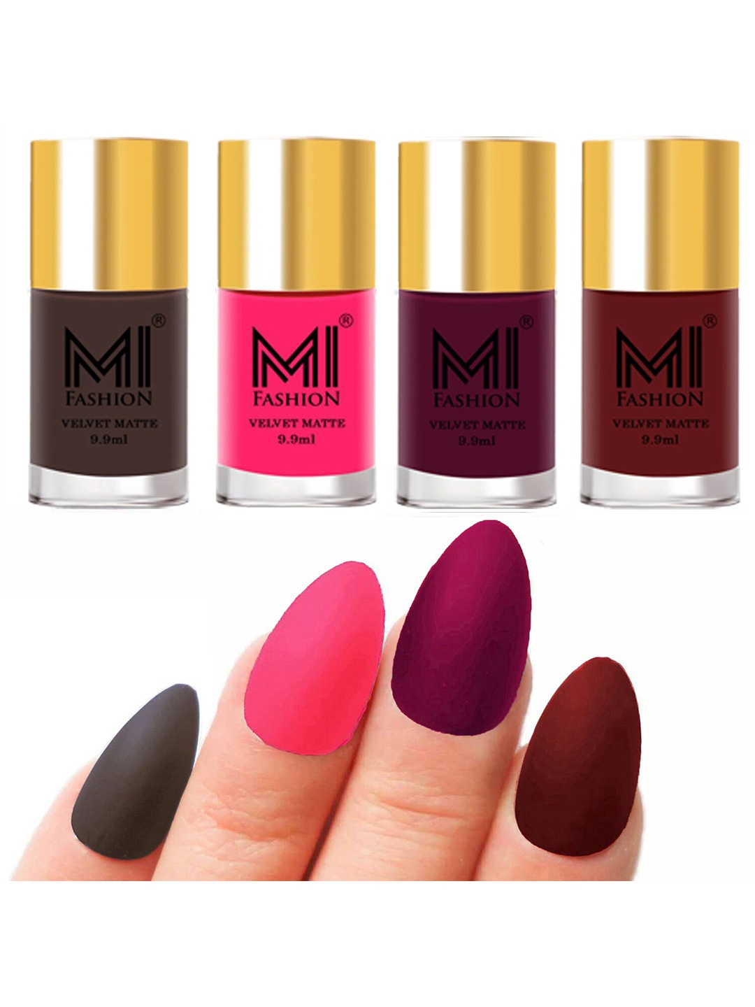 

MI FASHION Set Of 4 Velvet Matte Long Lasting Nail Polish - 9.9ml Each, Pink