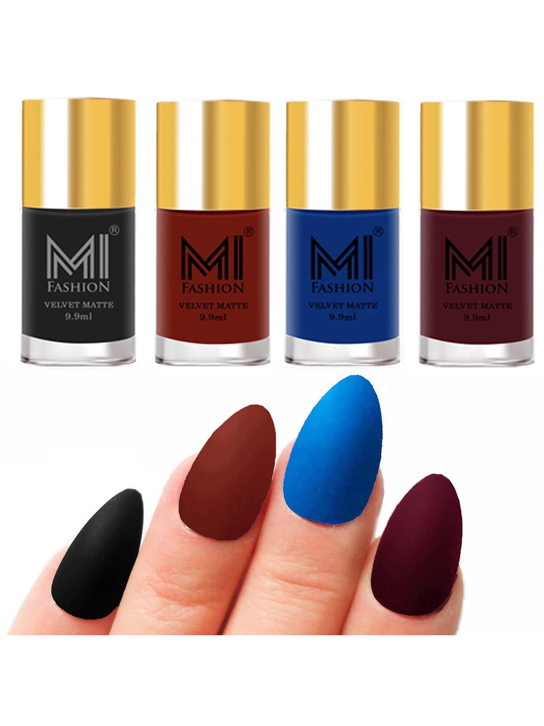 

MI FASHION Set Of 4 Velvet Matte Long Lasting Nail Polish - 9.9ml Each, Black