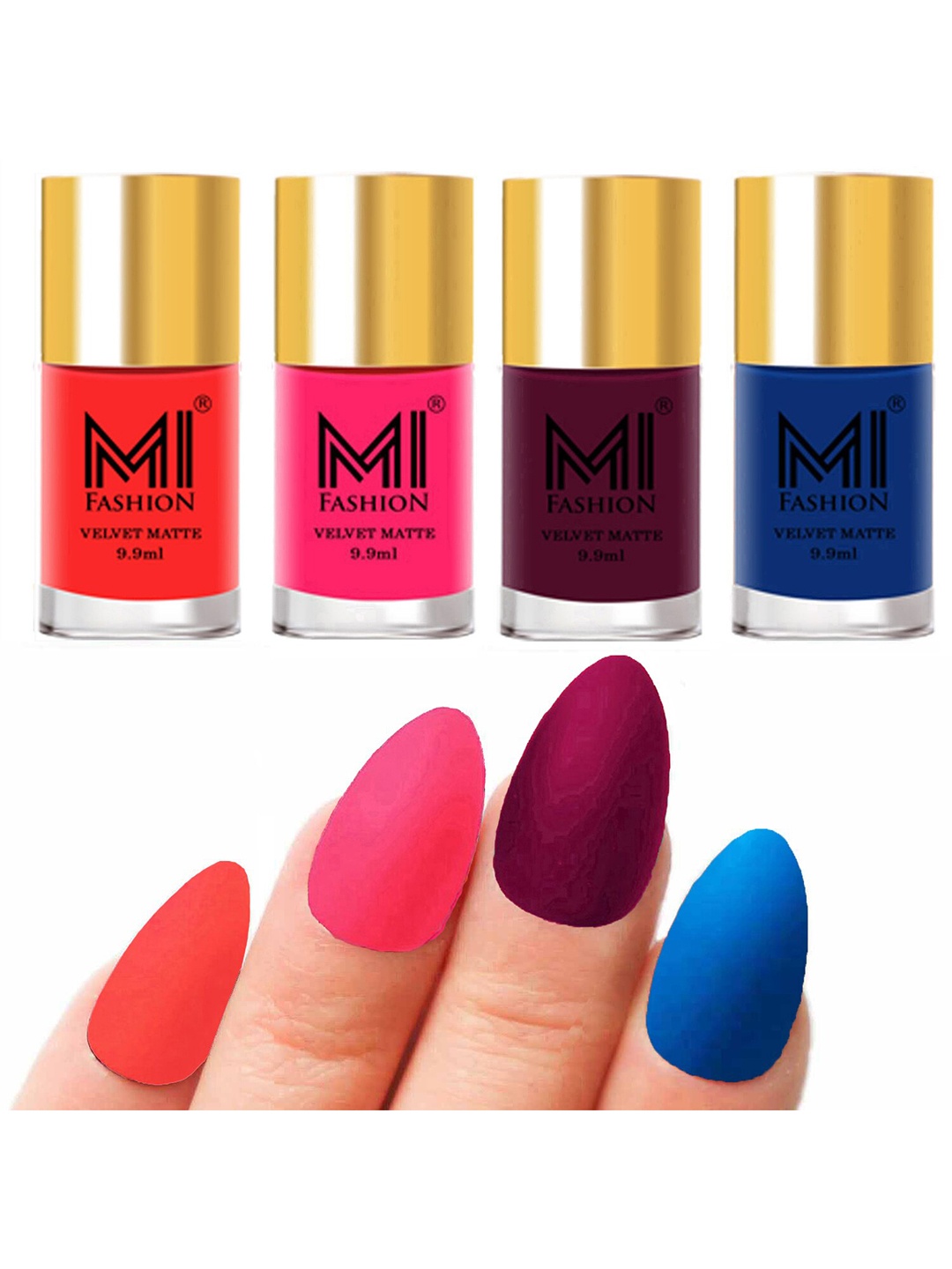 

MI FASHION Set Of 4 Velvet Matte Long Lasting Nail Polish - 9.9ml Each, Pink