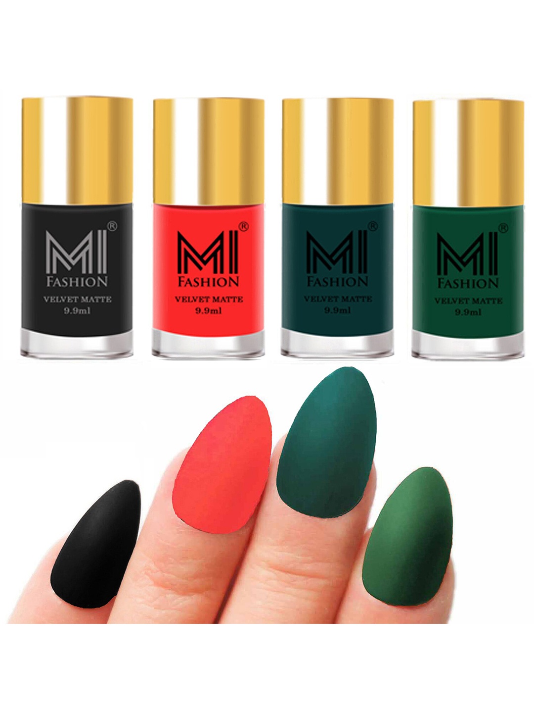 

MI FASHION Set Of 4 Velvet Matte Long Lasting Nail Polish - 9.9ml Each, Black