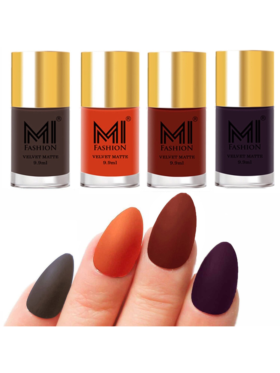 

MI FASHION Set Of 4 Velvet Silky Matte Long Lasting Nail Polish - 9.9ml Each, Orange