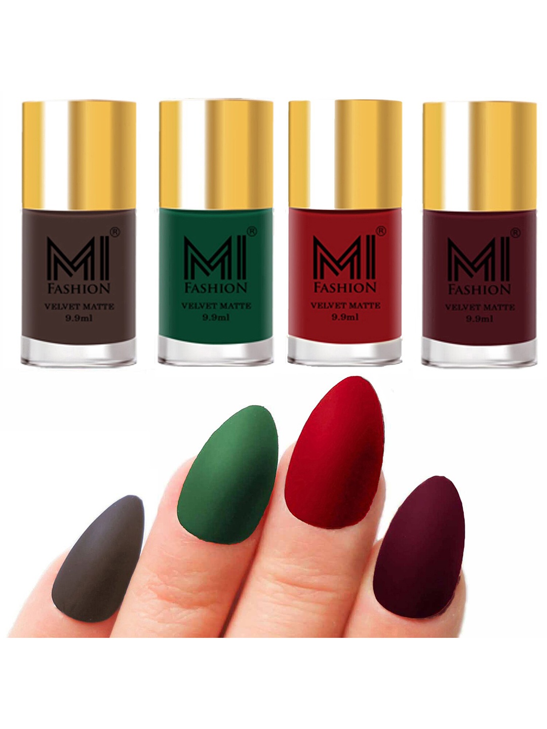 

MI FASHION Set Of 4 Velvet Matte Long Lasting Nail Polish - 9.9ml Each, Red