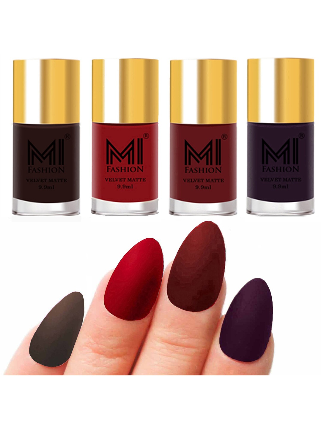 

MI FASHION Set Of 4 Velvet Matte Long Lasting Nail Polish - 9.9ml Each, Brown