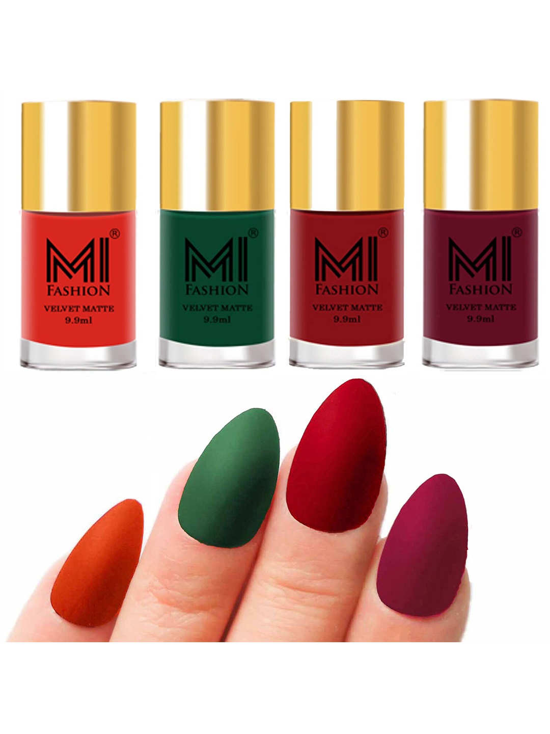 

MI FASHION Set Of 4 Velvet Matte Long Lasting Nail Polish - 9.9ml Each, Red